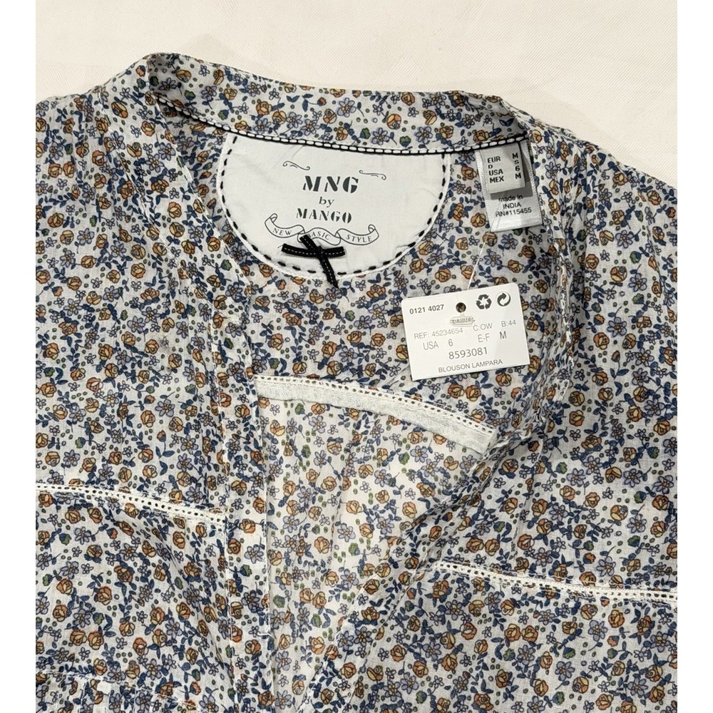 NEW Mango Delicate Floral Cotton Lace Button Up Blouse Chic Cottage Size M - Picture 4 of 7